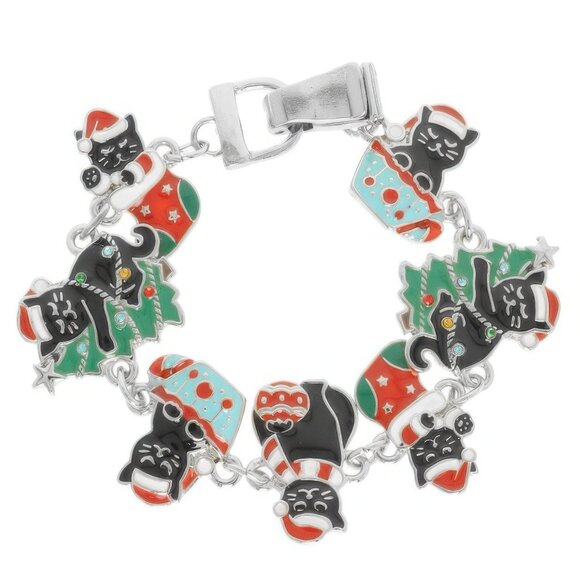 Christmas Themed Cat Charm Bracelet - Picture 2 of 2
